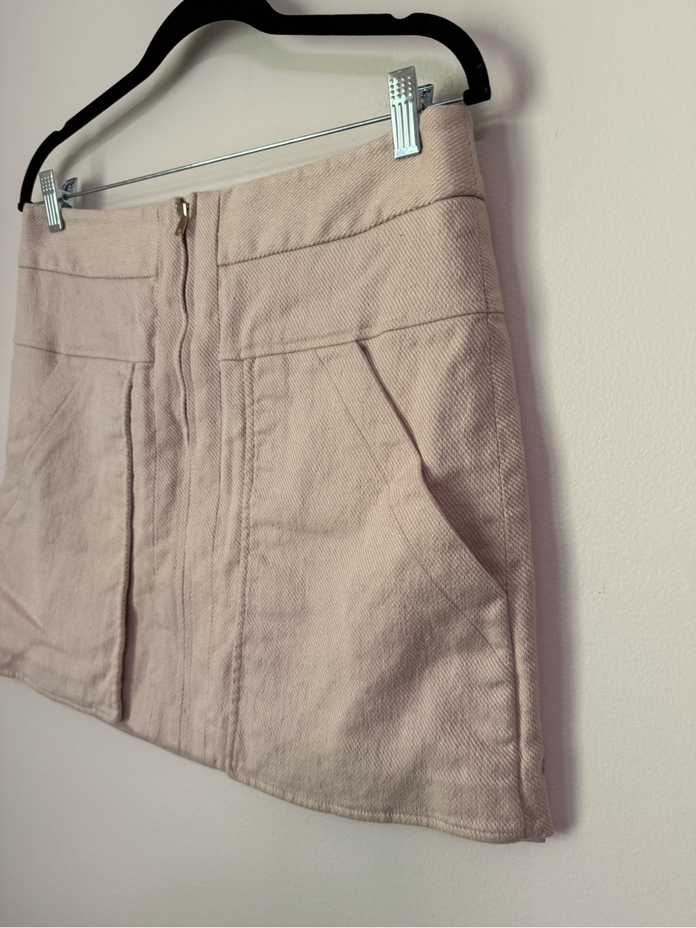 2010's Ann Taylor Beige Textured Linen Cotton Zip Front Panel Mini Skirt Size 10 - Picture 4 of 11